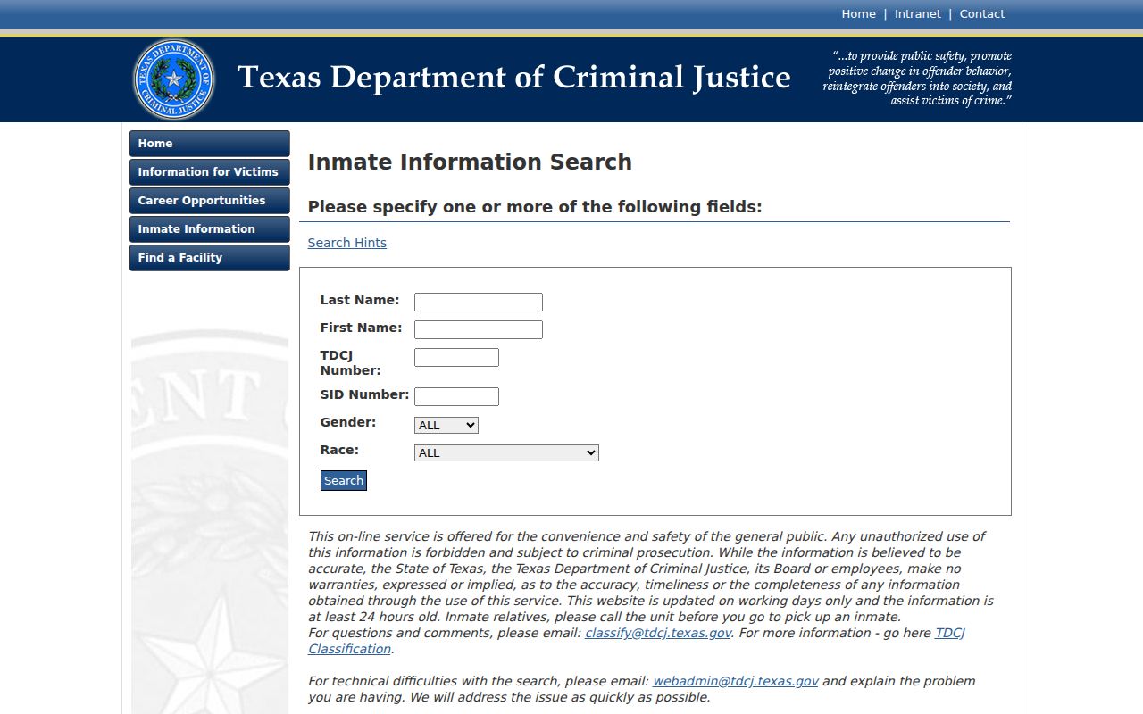 TDCJ inmate locator after Crosby County arrest and conviction
