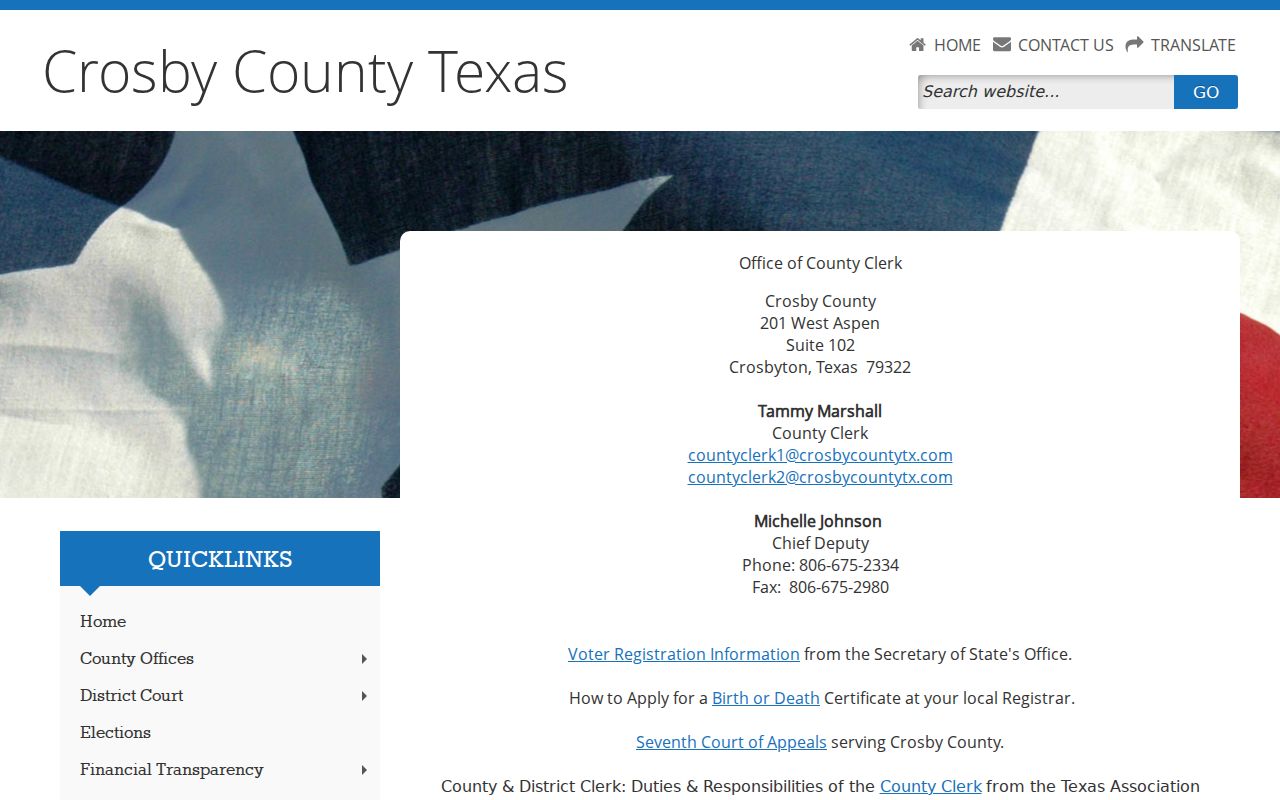 Crosby County criminal court case County Clerk contact