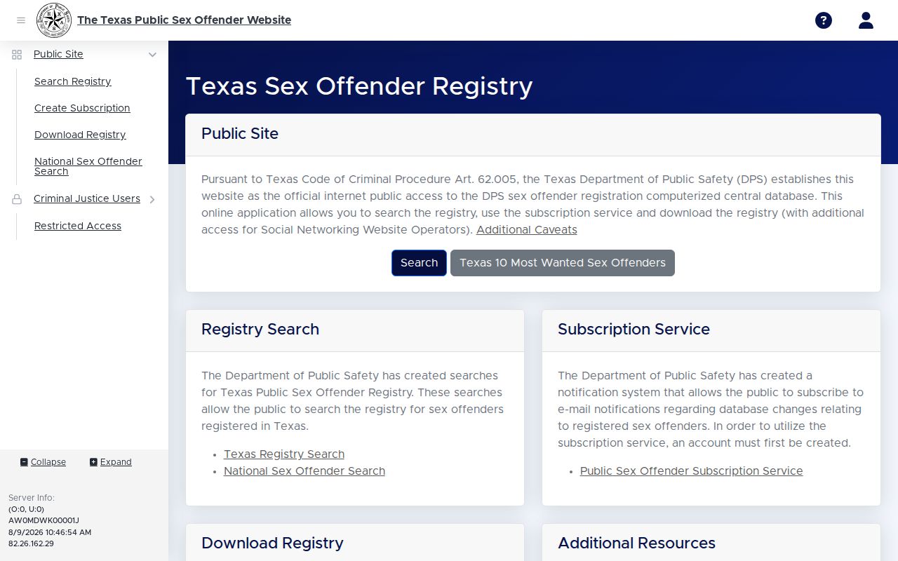 Crosby County sex offender registry search form on the Texas DPS website